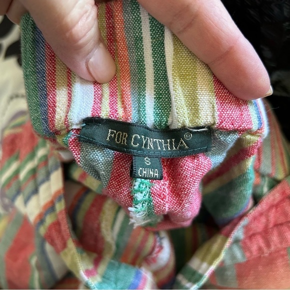 For Cynthia Linen Blend Pants Small Multicolored Vacation Cruise Beach Resort - Picture 4 of 12